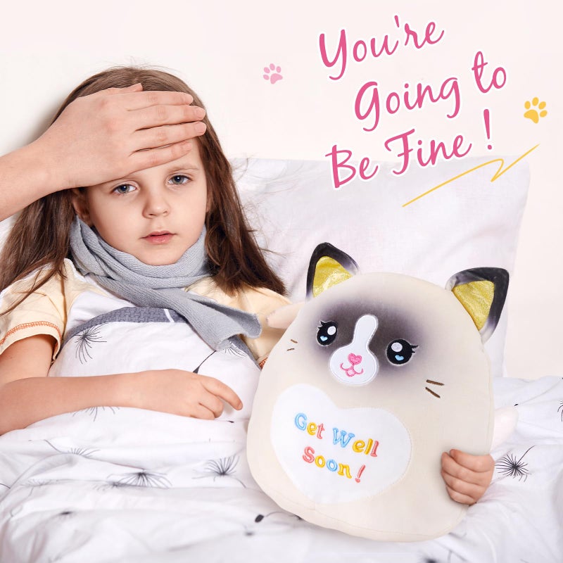 CozyWorld وسادة قطة كوزي وورلد 13.5"" للشفاء العاجل، دمية قطة محشوة ناعمة ولطيفة، هدية للشفاء العاجل للنساء والفتيات والأطفال المرضى، لعبة محشوة لتحسين الحالة الصحية - Image 2