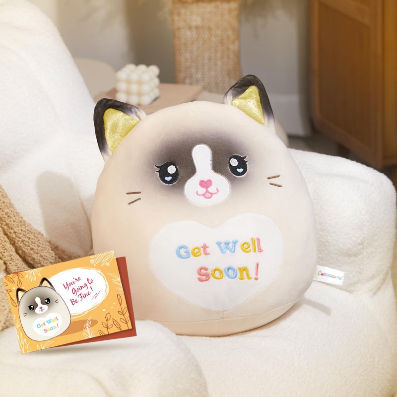 CozyWorld وسادة قطة كوزي وورلد 13.5"" للشفاء العاجل، دمية قطة محشوة ناعمة ولطيفة، هدية للشفاء العاجل للنساء والفتيات والأطفال المرضى، لعبة محشوة لتحسين الحالة الصحية - Image 4