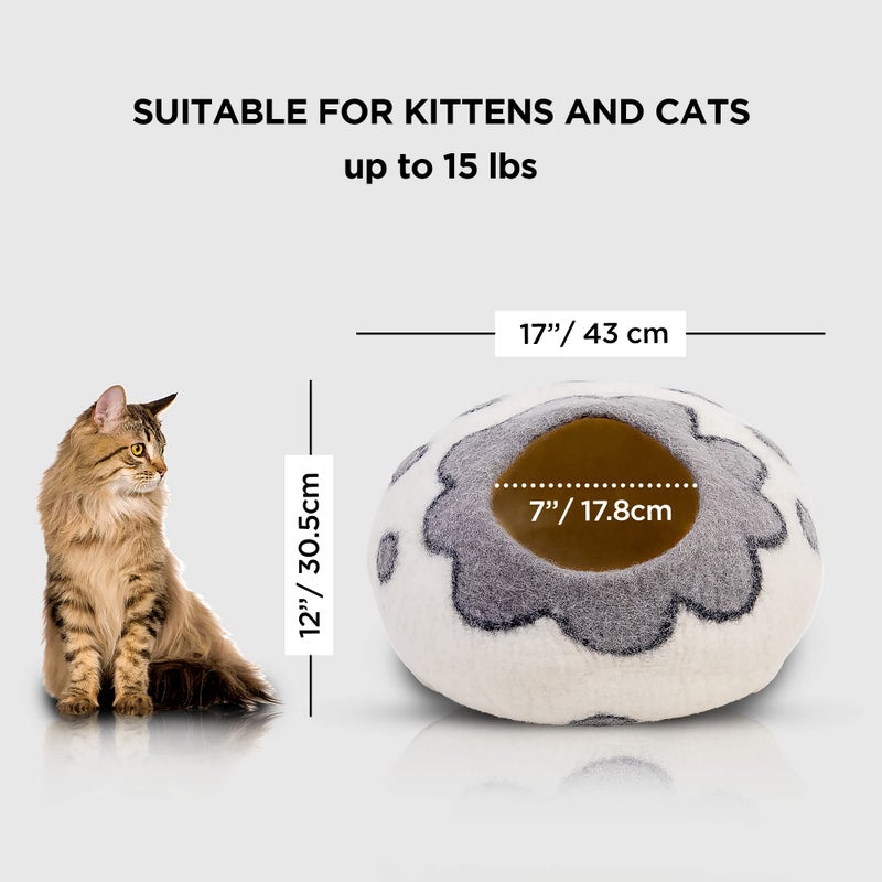 Woolygon Premium Felt Cat Cave Bed â€“ Wool Kitty Beds Handcrafted Kitten Caves Bed for Indoor Cats - Made from 100% Eco-Friendly Merino Wool, Foldable Cat Hidewawy Covered Cat House Pod (Flower Collar) - Image 2