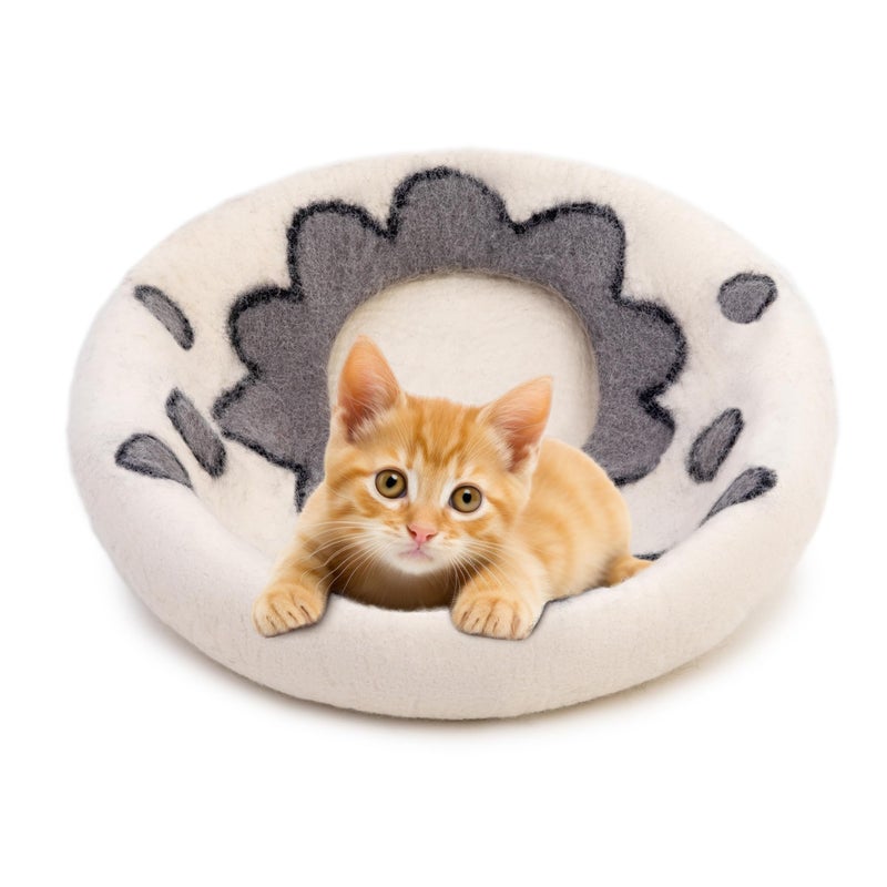 Woolygon Premium Felt Cat Cave Bed â€“ Wool Kitty Beds Handcrafted Kitten Caves Bed for Indoor Cats - Made from 100% Eco-Friendly Merino Wool, Foldable Cat Hidewawy Covered Cat House Pod (Flower Collar) - Image 3