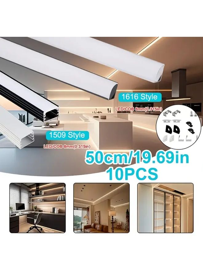 10Pcs 19.69inch LED Aluminum Channel System Black White With Diffuser Cover - Image 2