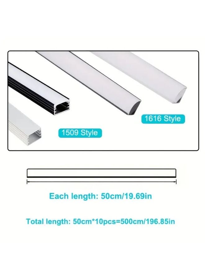 10Pcs 19.69inch LED Aluminum Channel System Black White With Diffuser Cover - Image 4