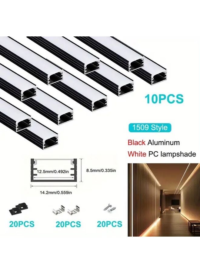 10Pcs 19.69inch LED Aluminum Channel System Black White With Diffuser Cover - Image 1
