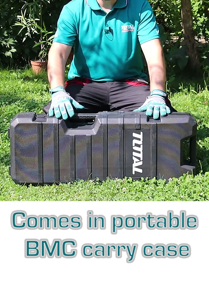 توتال مطرقة تكسير احترافية من توتال بقدرة ١٧٠٠ واط، بقوة طرق ٤٥ جول، ومعدل ١٤٠٠ ضربة في الدقيقة، ونظام تثبيت سداسي، بوزن ١٦ كغ، مزودة بإزميلين وفحمات كربونية، مع حقيبة حمل بلاستيكية، وتعمل على جهد ٢٢٠–٢٤٠ فولت - Image 4