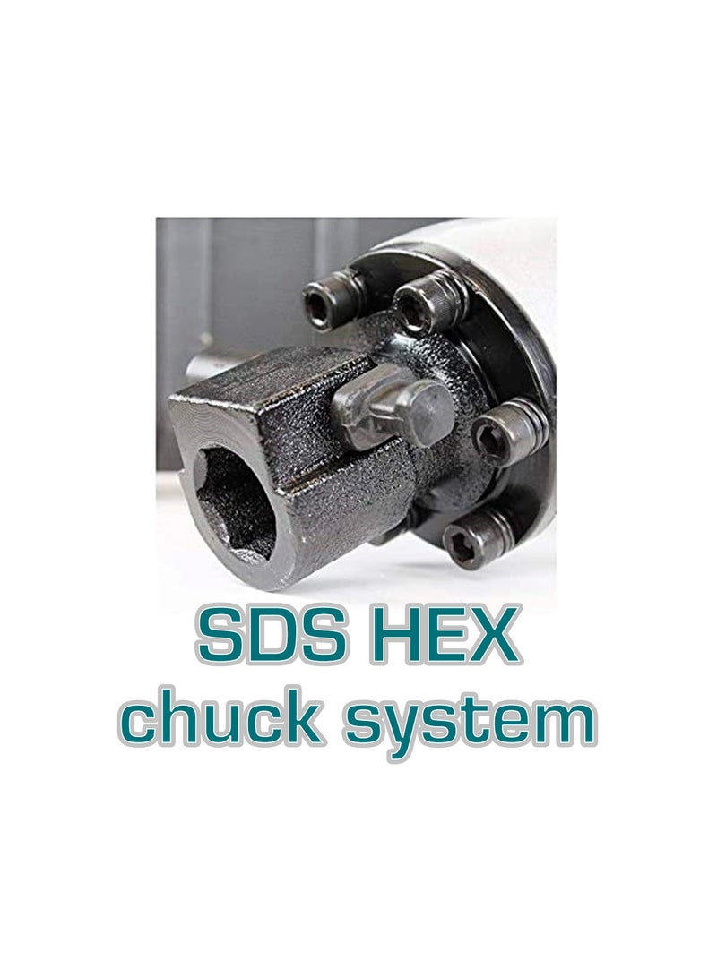 توتال مطرقة تكسير احترافية من توتال بقدرة ١٧٠٠ واط، بقوة طرق ٤٥ جول، ومعدل ١٤٠٠ ضربة في الدقيقة، ونظام تثبيت سداسي، بوزن ١٦ كغ، مزودة بإزميلين وفحمات كربونية، مع حقيبة حمل بلاستيكية، وتعمل على جهد ٢٢٠–٢٤٠ فولت - Image 3