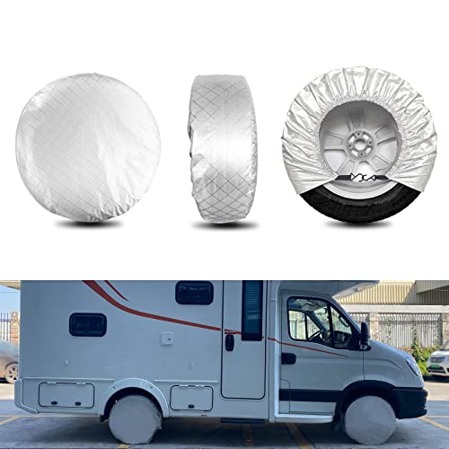 ICWEIMEI 4PCS Set Silver Tire Covers Fit for 3132 inch Tire Diameter Waterproof Wheel Covers Tire Protector Set of 4 Wheel Covers for Truck SUV Trailer Camper Car Wheel Protective Covers - Image 1