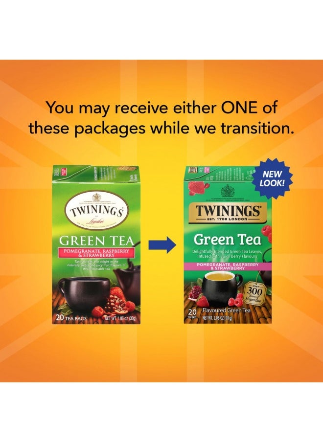 Twinings - Twinings Green Tea With Pomegranate, Raspberry, And Strawberry - Caffeinated Green Tea Bags Individually Wrapped, 20 Count (Pack Of 2) - Image 1