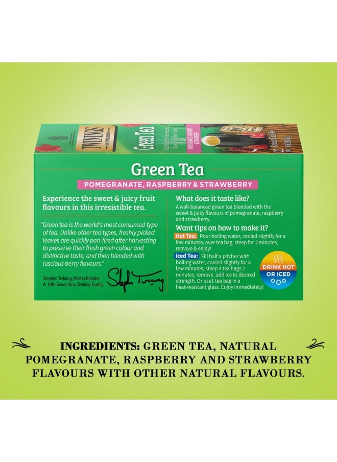 Twinings - Twinings Green Tea With Pomegranate, Raspberry, And Strawberry - Caffeinated Green Tea Bags Individually Wrapped, 20 Count (Pack Of 2) - Image 1