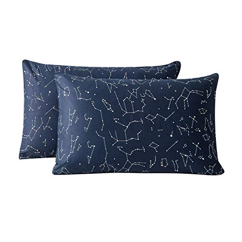 SUSYBAO 100% Cotton Pillowcases Queen Size Set of 2 Navy Blue Constellation Print Bed Pillow Covers Envelope Closure End Pillow Encasement Home Decor Soft Durable Comfortable, 20 in x 26 in - Image 1