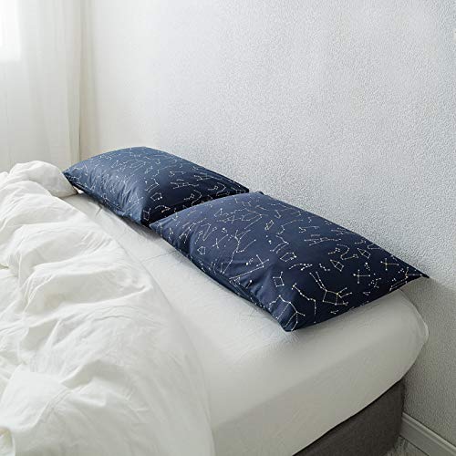 SUSYBAO 100% Cotton Pillowcases Queen Size Set of 2 Navy Blue Constellation Print Bed Pillow Covers Envelope Closure End Pillow Encasement Home Decor Soft Durable Comfortable, 20 in x 26 in - Image 2
