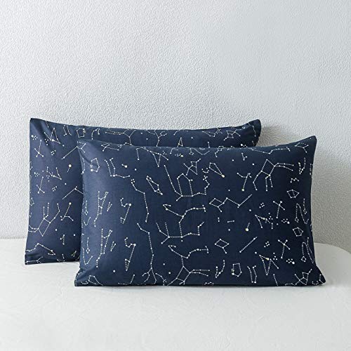 SUSYBAO 100% Cotton Pillowcases Queen Size Set of 2 Navy Blue Constellation Print Bed Pillow Covers Envelope Closure End Pillow Encasement Home Decor Soft Durable Comfortable, 20 in x 26 in - Image 3