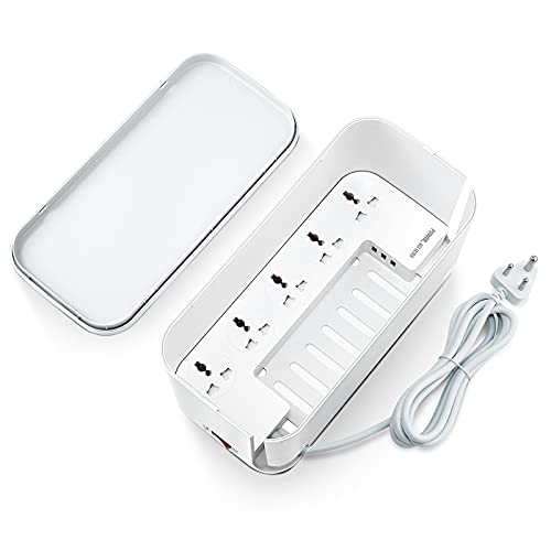 Hoteon Extension Board with Cable Management Box, Hoteon Power Strip Plus Cord Organizer Box with Reset, 2500W/10A 5 Universal Sockets and 3nos 5V/3.1A Fast Charge USB Ports, 2M Surge Protector(3 PIN) - Image 1