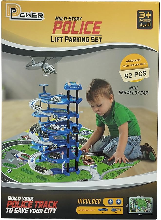 D-Power Multi Level Lift Parking Set 5 Storied Diy Build Set Theme Police Station 82Pc Set Kids Age 3 Plus - Image 1