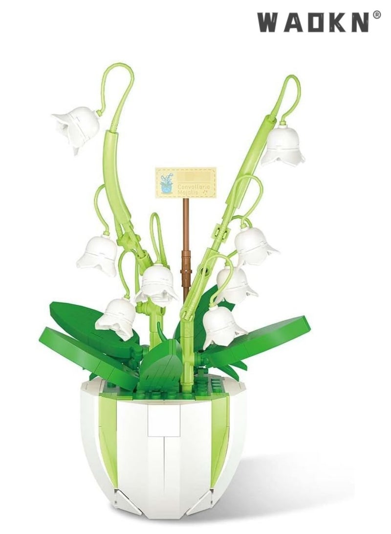 WAOKN Set van 287 kunstplanten lelietje-van-dalen - Boeket bloemen om te verzamelen met vaasmodel, compatibel met Lego Icons bonsai, flowers, craft set, potted plants, not compatible with Lego bouquet，Flower Building Set Unique Creative Gift for Friends and Families  - Image 1
