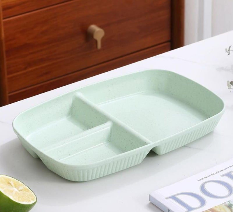 ZEUTER 2 -Piece Unbreakable 3-Compartment Wheat Straw Lunch Tray, Decorative Divided Food Serving Tray for Snacks, Appetizers, and Dining (Nordic Green) - Image 3