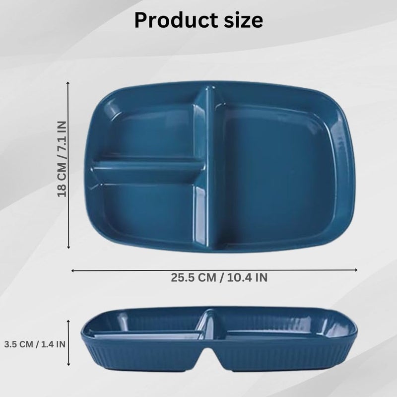 ZEUTER 2 -Piece Unbreakable 3-Compartment Wheat Straw Lunch Tray, Decorative Divided Food Serving Tray for Snacks, Appetizers, and Dining (Nordic Green) - Image 2