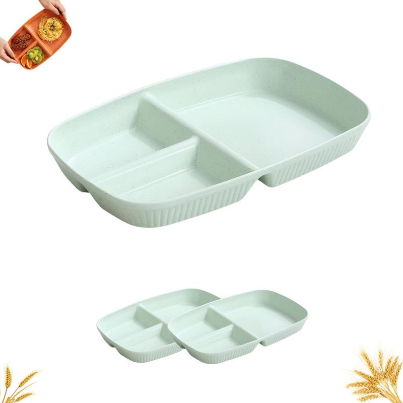 ZEUTER 2 -Piece Unbreakable 3-Compartment Wheat Straw Lunch Tray, Decorative Divided Food Serving Tray for Snacks, Appetizers, and Dining (Nordic Green) - Image 1