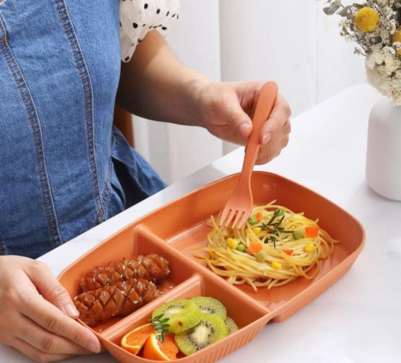 ZEUTER 2 -Piece Unbreakable 3-Compartment Wheat Straw Lunch Tray, Decorative Divided Food Serving Tray for Snacks, Appetizers, and Dining (Nordic Green) - Image 4