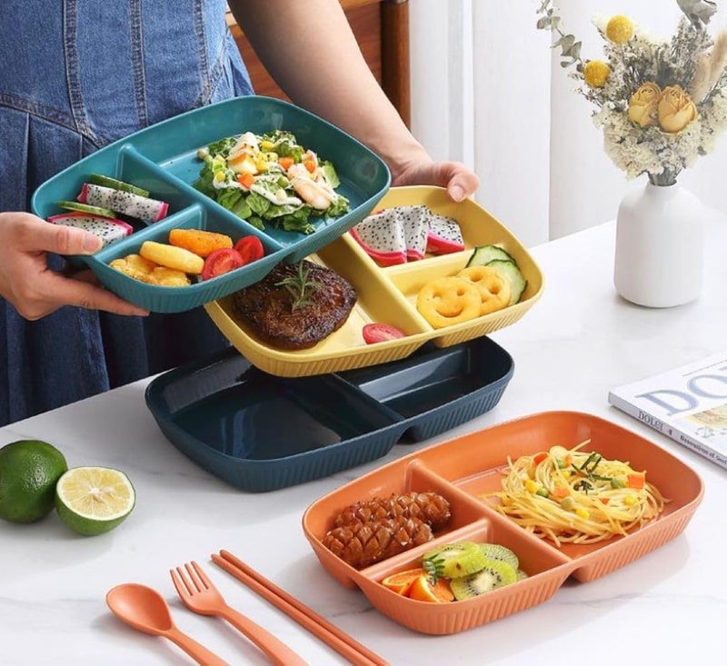 ZEUTER 2 -Piece Unbreakable 3-Compartment Wheat Straw Lunch Tray, Decorative Divided Food Serving Tray for Snacks, Appetizers, and Dining (Nordic Green) - Image 5