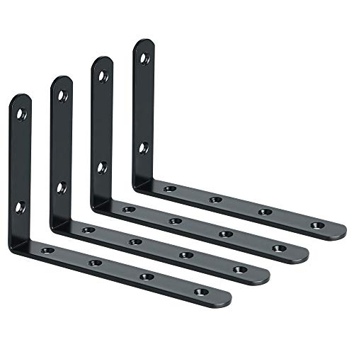 Alise Floating Shelf Brackets,Black Bracket for Shelves Heavy Duty L Wall Bracket Corner Brace,Joint Angle Bracket for Hanging Support,6x4 Inch(Pack of 4) - Image 1