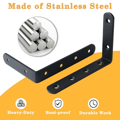 Alise Floating Shelf Brackets,Black Bracket for Shelves Heavy Duty L Wall Bracket Corner Brace,Joint Angle Bracket for Hanging Support,6x4 Inch(Pack of 4) - Image 4