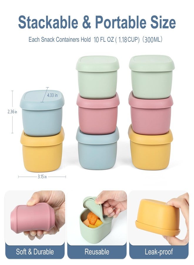 AOEDEO 8 pcs 10 oz Silicone Snack Containers for Kids Silicone Food Storage Containers with Lids, Reusable Small Snack Container, Stackable Silicone Toddler Lunch Box for Daycare, School and Travel - Image 2