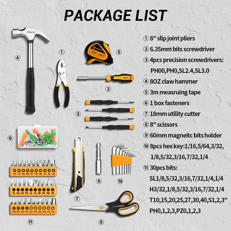 DEKOPRO General Household Hand Tool Kit with Plastic Toolbox Storage Case, All Purpose Home Tool Kit Includes Essential Tools for Office College Repairs, 50 Piece - Image 5
