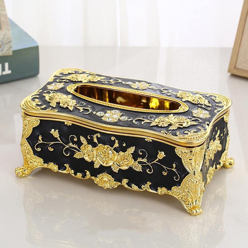 MERISH Home Rectangular Tissue Paper Box Case Holder Cover - European Style Acrylic Tissue Box Luxurious (Black) - Image 2