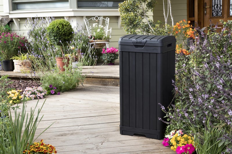 Keter Baltimore 38â€‘Gallon Outdoor Trash Can â€“ Resin Patio Garbage Bin with Locking Lid & Easyâ€‘Clean Drip Tray, Weatherâ€‘Resistant Design, Grey - Image 5