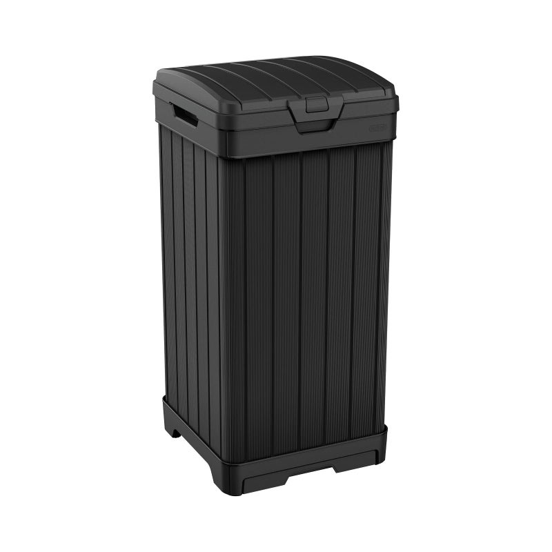 Keter Baltimore 38â€‘Gallon Outdoor Trash Can â€“ Resin Patio Garbage Bin with Locking Lid & Easyâ€‘Clean Drip Tray, Weatherâ€‘Resistant Design, Grey - Image 1