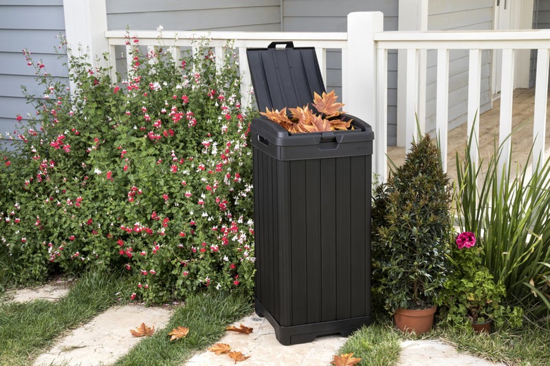 Keter Baltimore 38â€‘Gallon Outdoor Trash Can â€“ Resin Patio Garbage Bin with Locking Lid & Easyâ€‘Clean Drip Tray, Weatherâ€‘Resistant Design, Grey - Image 4