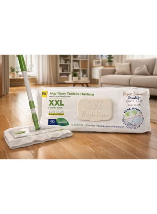 Papilion XXL Mop Surface Cleaning Wipes 40 PCS – White Soap Scent – Extra Thick & Durable