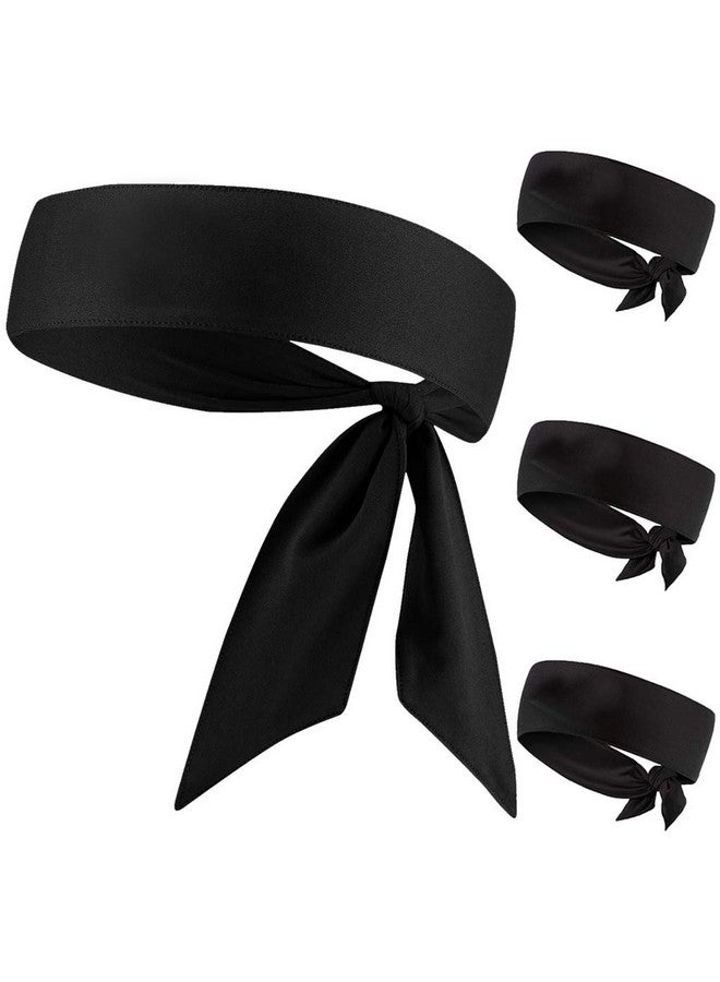 JHYWELL Head Tie Black Karate Ninja Head Wraps Headband Tie Up Sweatband Hair Band For Men Women Kids Girls Boys Pirates Bandana Headwrap For Tennis Workout (Black 4 Pack) - Image 1