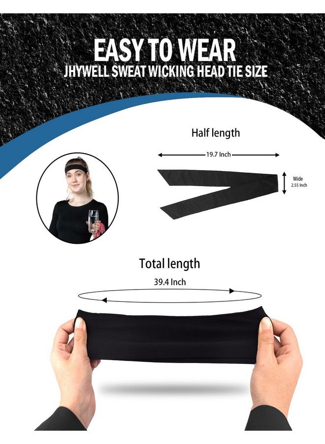 JHYWELL Head Tie Black Karate Ninja Head Wraps Headband Tie Up Sweatband Hair Band For Men Women Kids Girls Boys Pirates Bandana Headwrap For Tennis Workout (Black 4 Pack) - Image 2