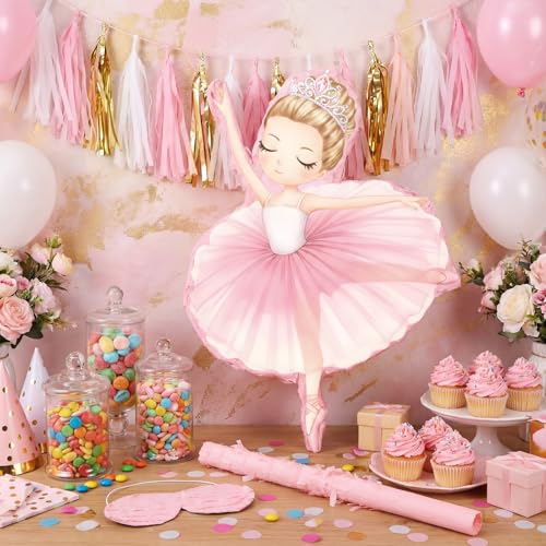 Threan Princess Piata Fairy Party Decorations Pink Ballet Piata Ballerina Birthday Game Set Party Supplies for Girl Princess Theme Baby Shower Butterfly Birthday Supplies Decoration Ballet - Image 5