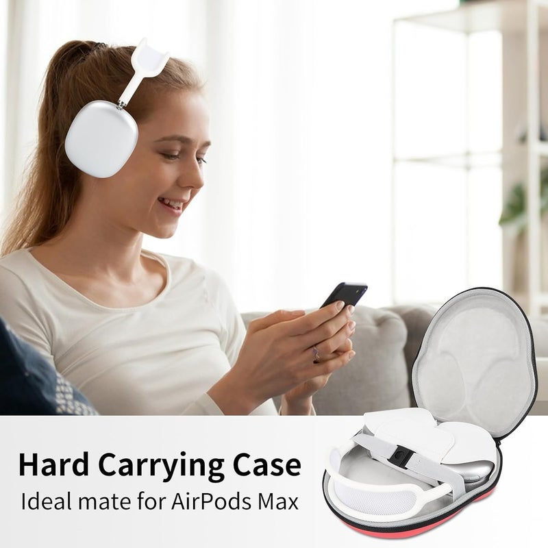 إكسفور حقيبة صلبة مقاومة للماء لسماعات AirPods Max، غلاف حماية ذكي لوضع السكون، حقيبة تخزين سفر محمولة لملحقات Apple AirPods Max، باللون الأحمر - Image 2