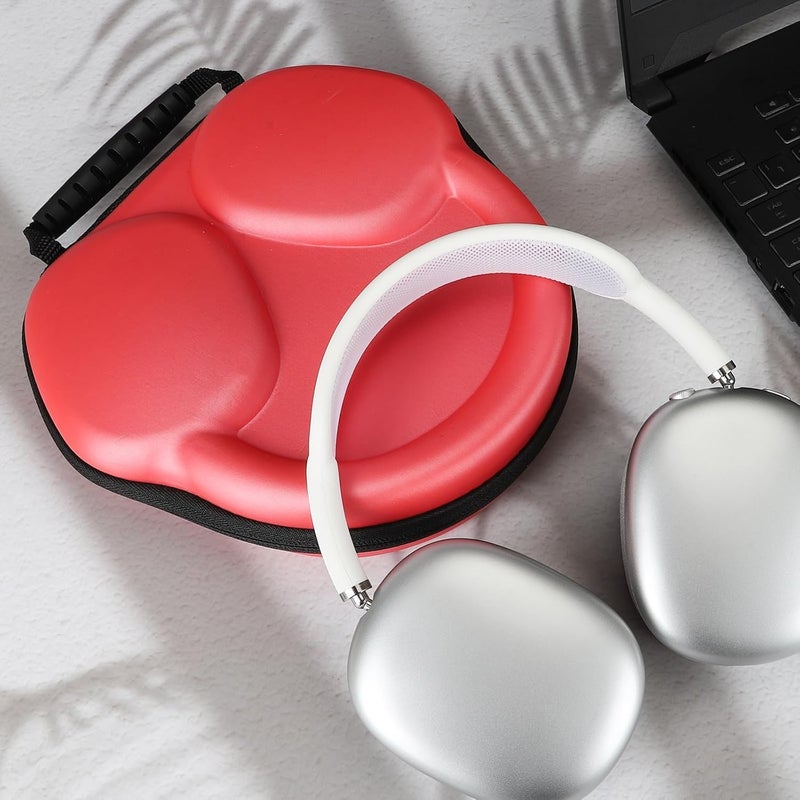 إكسفور حقيبة صلبة مقاومة للماء لسماعات AirPods Max، غلاف حماية ذكي لوضع السكون، حقيبة تخزين سفر محمولة لملحقات Apple AirPods Max، باللون الأحمر - Image 4