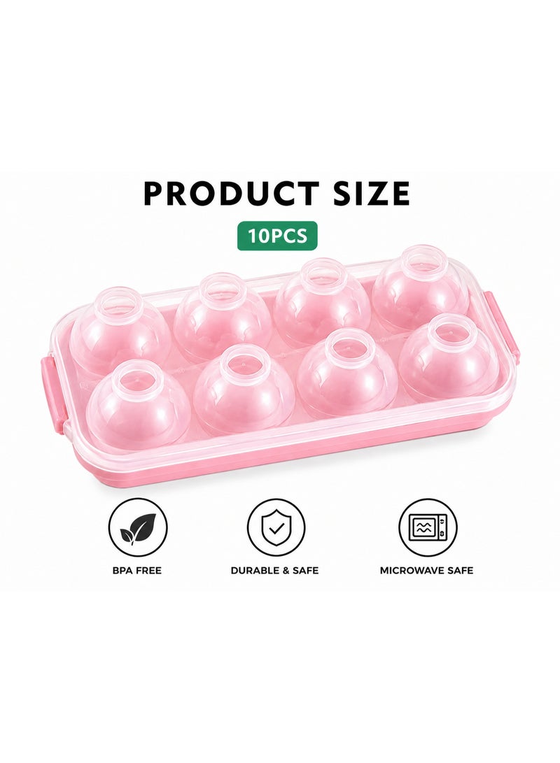 علبة حفظ طعام بـ 10 خانات مع غطاء شفاف – لون وردي – BPA Free