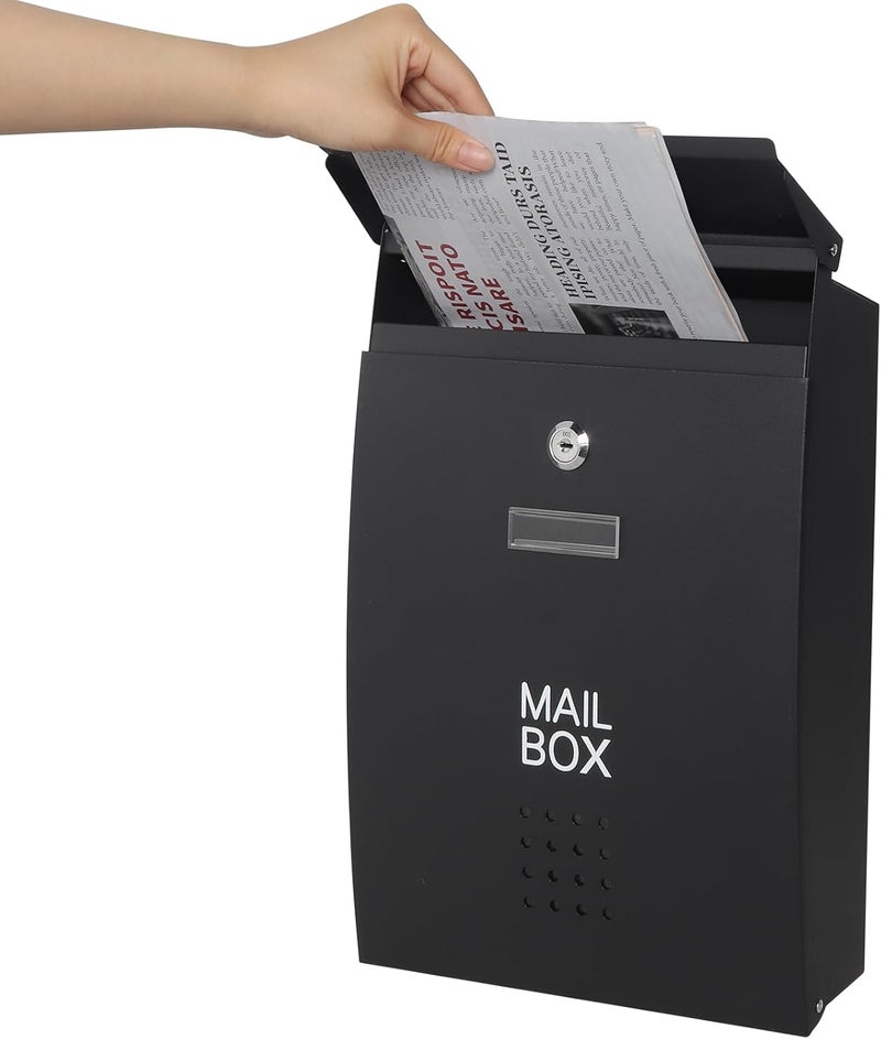 Parrency Wall-Mount Mailbox for Outside,Large Capacity Mail Box Waterproof and Rust-Resistant, Galvanized Steel Metal Post Box, Mailboxes for House, 15.2 x 10.1 x 3.3 Inch, Black - Image 2