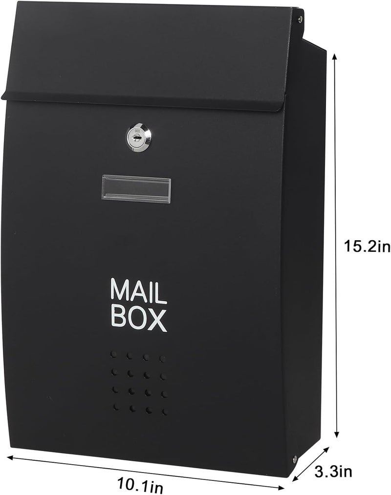 Parrency Wall-Mount Mailbox for Outside,Large Capacity Mail Box Waterproof and Rust-Resistant, Galvanized Steel Metal Post Box, Mailboxes for House, 15.2 x 10.1 x 3.3 Inch, Black - Image 3