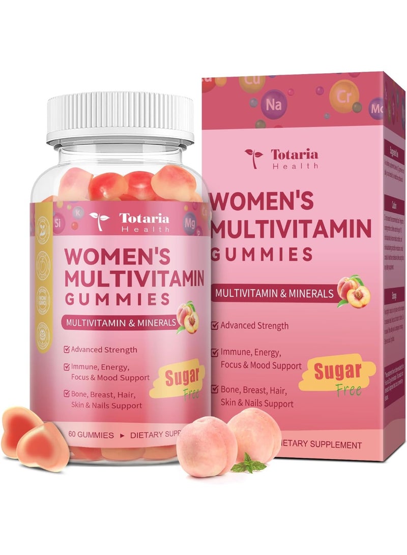 Totaria Sugar Free &Vegan Womens Multivitamin Gummies with Iron, Vitamins C, D3 K2, B12, B6, Filled Gummies for Daily Nutritional Support, Skin & Hair Health, Glowing Skin, Energy & Immunity , Peach Flavor - Image 1