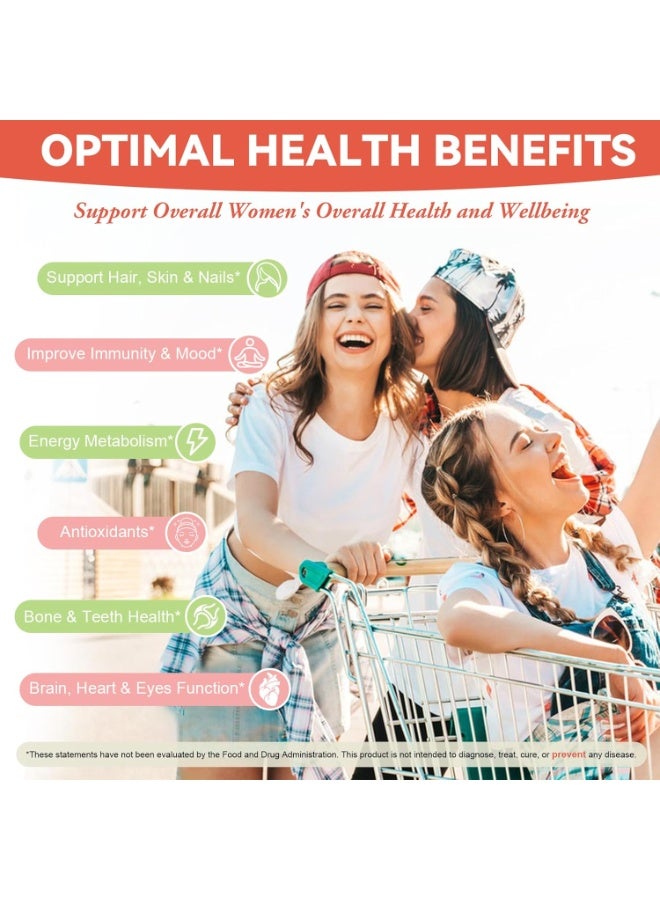 Totaria Sugar Free &Vegan Womens Multivitamin Gummies with Iron, Vitamins C, D3 K2, B12, B6, Filled Gummies for Daily Nutritional Support, Skin & Hair Health, Glowing Skin, Energy & Immunity , Peach Flavor - Image 5