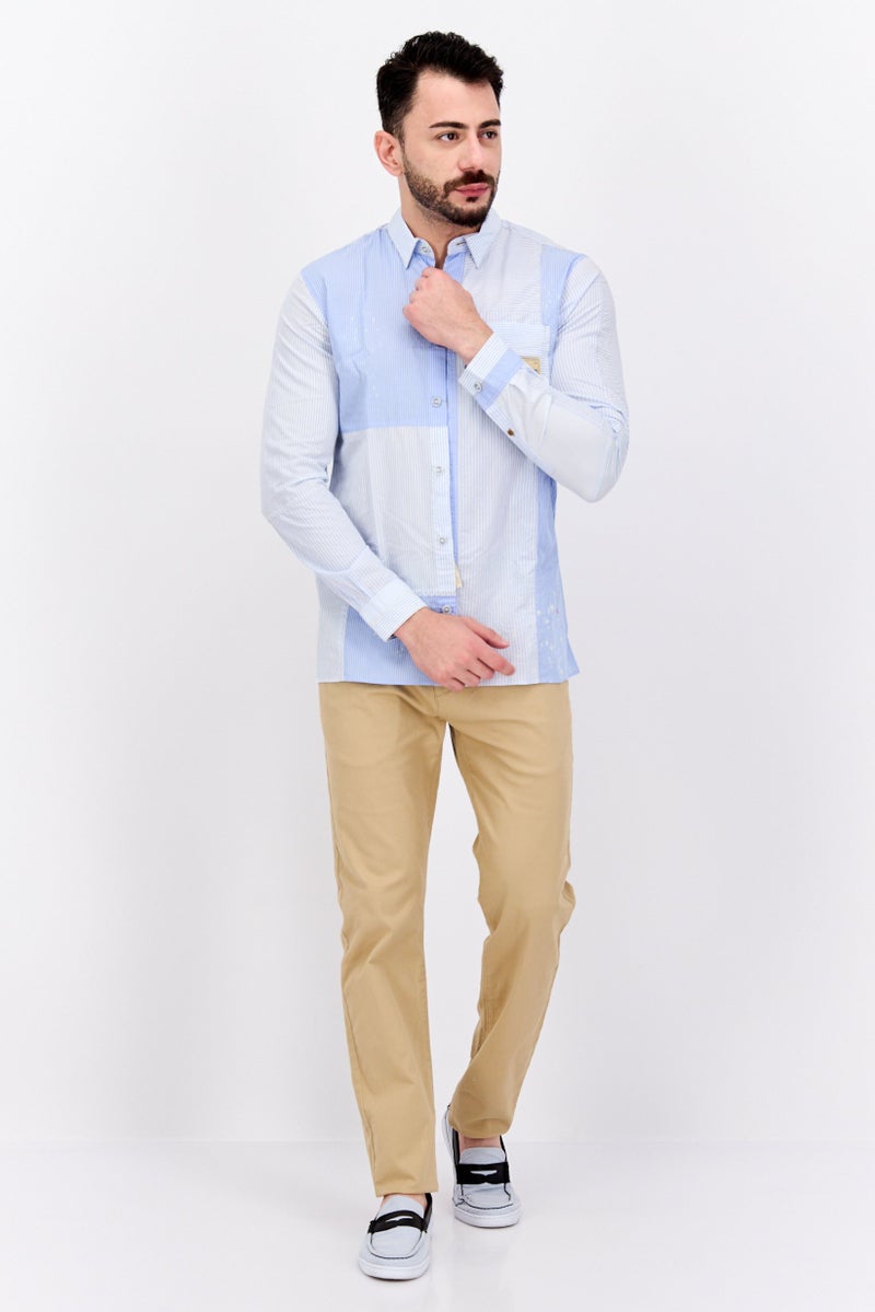 Scotch & Soda Men Regular Fit Stripe Long Sleeves Casual Shirt, Light Blue - Image 4