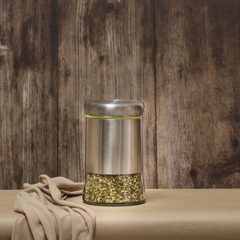 MARTVIA MARTVIA Stainless Steel Canister Glass Jar with Lid Premium Pantry Organizers Containers and Perfect kitchen Storage for Canning CerealCoffeeSugarpasta Containers set 550 ROUND 6 CANISTER  - Image 2