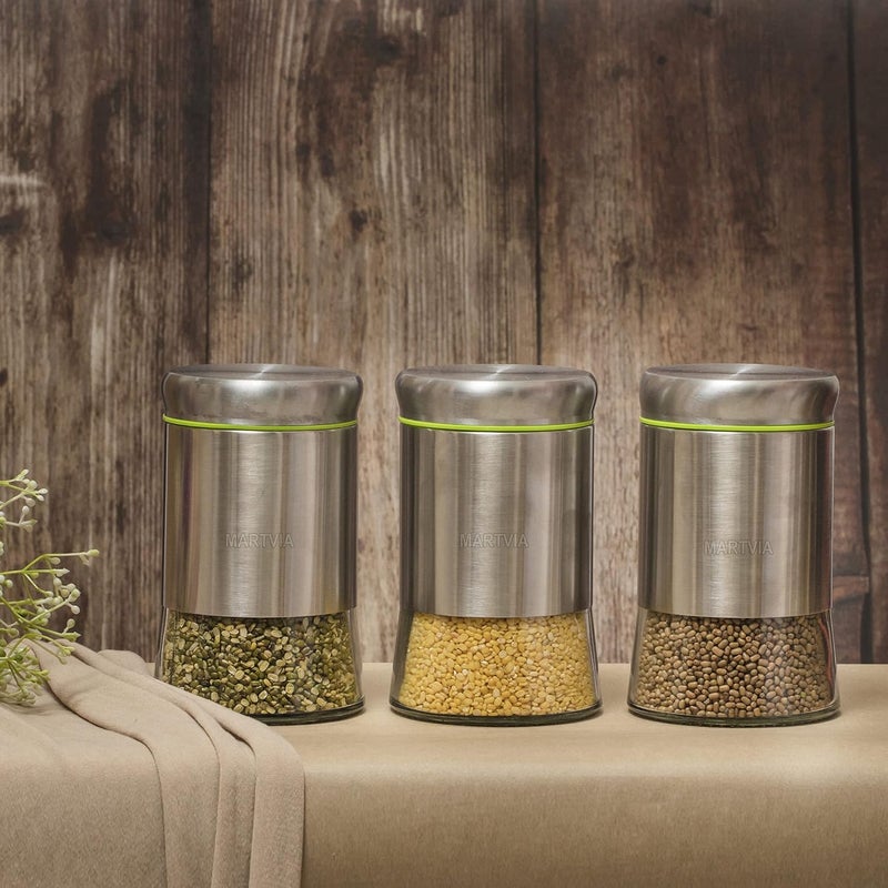 MARTVIA MARTVIA Stainless Steel Canister Glass Jar with Lid Premium Pantry Organizers Containers and Perfect kitchen Storage for Canning CerealCoffeeSugarpasta Containers set 550 ROUND 6 CANISTER  - Image 5
