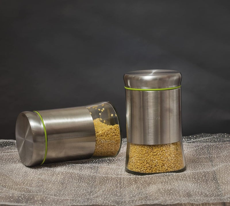 MARTVIA MARTVIA Stainless Steel Canister Glass Jar with Lid Premium Pantry Organizers Containers and Perfect kitchen Storage for Canning CerealCoffeeSugarpasta Containers set 550 ROUND 6 CANISTER  - Image 3