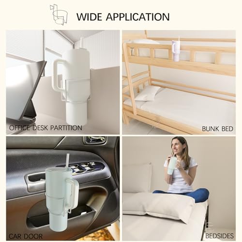 KOXHERO Stanley Cup Holder for Bed (Diameter: 4IN) Drink Holder Water Bottle/Glass Organizer for Dorm Room Bunk Bed Crib, Metal Toddle Bed,Loft Bedside, Headbed, Car,Office Desk Partition - Image 5