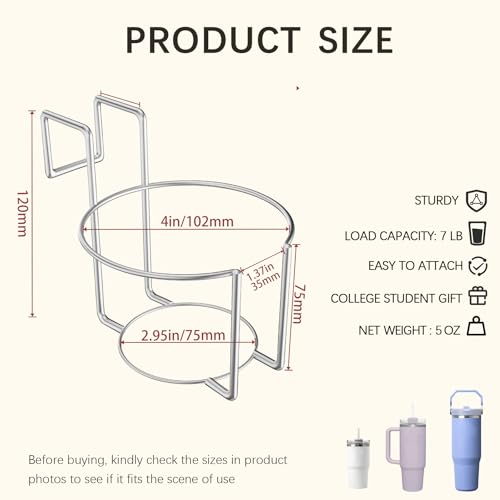 KOXHERO Stanley Cup Holder for Bed (Diameter: 4IN) Drink Holder Water Bottle/Glass Organizer for Dorm Room Bunk Bed Crib, Metal Toddle Bed,Loft Bedside, Headbed, Car,Office Desk Partition - Image 2