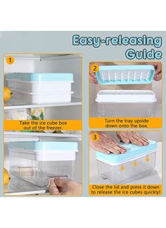 Arabest Ice Cube Tray with Lid 64 Grids Easy-release Silicone Ice Cube Molds for Freezer BPA Free Ice Cubes Maker Ice Tray with Bin for Beverage Coffee Fruit Yogurt (Blue)  - Image 2