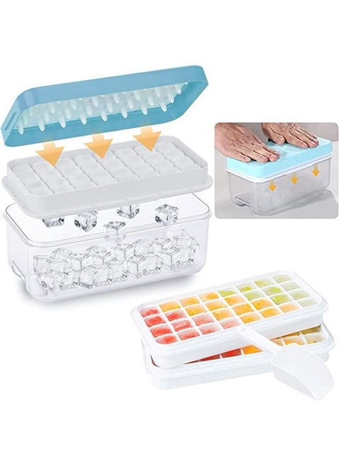 Ice Cube Tray with Lid 64 Grids Easy-release Silicone Ice Cube Molds for Freezer BPA Free Ice Cubes Maker Ice Tray with Bin for Beverage Coffee Fruit Yogurt (Blue)